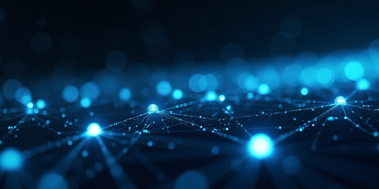 Abstract visualization of interconnected data nodes and glowing light paths representing automation
