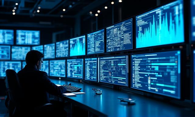 Data visualization dashboard on high-tech screens