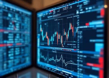 Modern financial dashboard with glowing blue metrics
