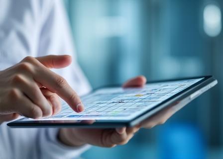 Medical professional using clean digital interface